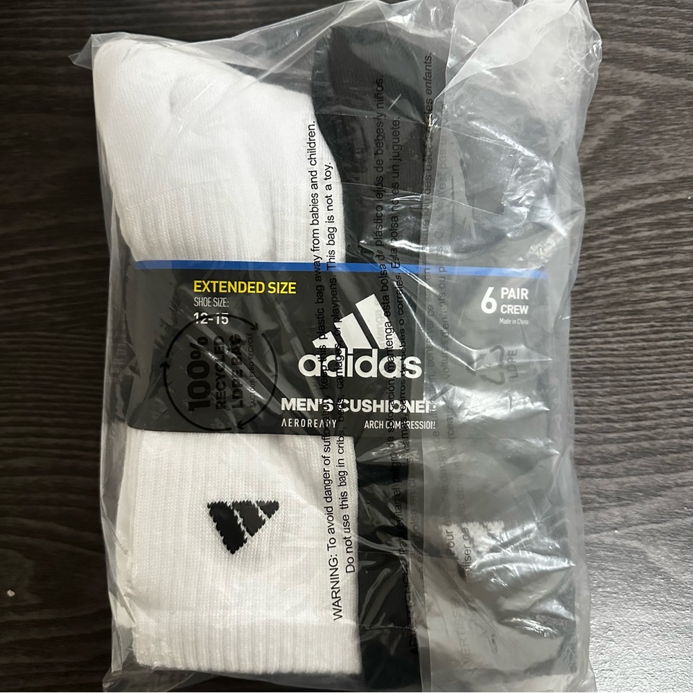 Adidas Men's Athletic Cushioned Crew Socks (6 Pack) - SIZE XXLARGE (US 12-15)